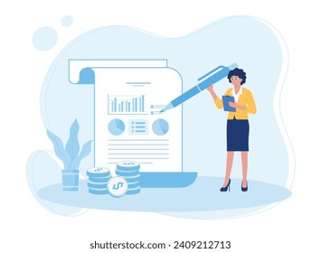 woman writing on infographic paper trending concept flat illustration