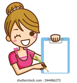 Woman writing on paper