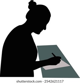 a woman writing on paper , head silhouette vector