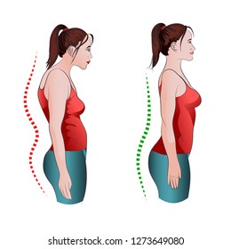 Woman with wrong and right back posture