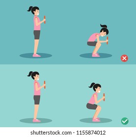 Woman wrong and squat posture,vector illustration