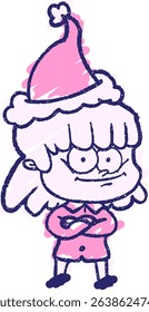 woman in xmas hat in bright neon colors