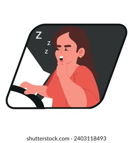 woman yawning while driving. driver feeling drowsy and tired after a long trip. People overworked at work.