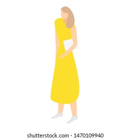 Woman in yellow dress icon. Isometric of woman in yellow dress vector icon for web design isolated on white background