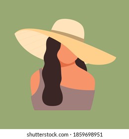 Woman in yellow hat on green background. Woman silhouette portrait. Vector illustration. - Shutterstock ID 1859698951