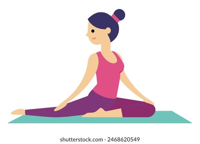A woman in yoga attire is sitting on a mat in a pose