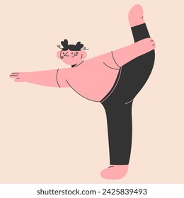 Woman in a yoga dancer pose.Meditation practice. Concept of zen and harmony. Fitness, sport, training and yoga lifestyle concept. Hand drawn cartoon style character.Vector illustration EPS 10