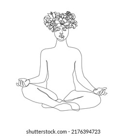 Woman Yoga with Flower on the Hair