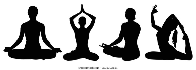 Woman yoga meditation icon collection. Flexibility stretching, meditating, yoga symbol. Vector Illustration.