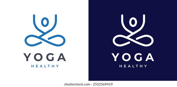 Woman Yoga Meditation Logo Design Template. Simple Elegant Female Figure in Meditation Icon for Wellness Label Branding. Yoga Studio Wellness Health Spa Meditation Vector Illustration