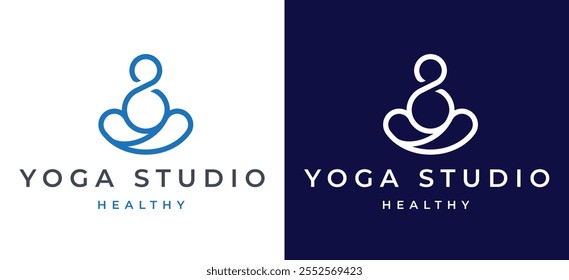 Woman Yoga Meditation Logo Design Template. Simple Elegant Female Figure in Meditation Icon for Wellness Label Branding. Yoga Studio Wellness Health Spa Meditation Vector Illustration