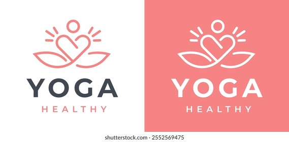 Woman Yoga Meditation Logo Design Template. Simple Female Figure in Meditation with Green Nature Icon for Wellness Label Branding. Yoga Studio Wellness Health Spa Meditation Vector Illustration