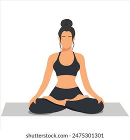 woman yoga meditation lotus pose.Yogi girl performing physical activity isolated on light background. Flat vector illustration.
