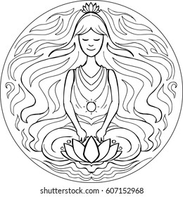 Woman Yoga Meditation Pose Padmasana Coloring Stock Vector (Royalty ...