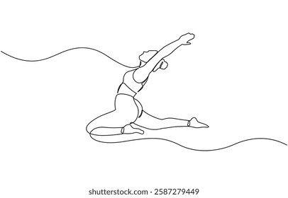 Woman Yoga Minimalist One Line Drawing. Woman Yoga Pose Line Art Trendy Illustration, Continuous one line drawing of beautiful female yoga pose character. woman doing yoga exercise.