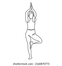 woman in yoga pose balancing vector illustration. One line drawing and continuous style isolated on white background.