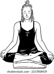 Woman Yoga pose for Beginner People meditation relax pose Hand drawn line art Illustration 