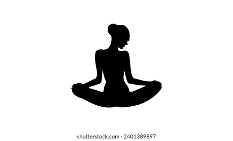 woman in yoga pose, black isolated silhouette of beautiful woman sitting and meditating
