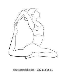 Woman in yoga pose. Black line drawing. Minimal sketch. Vector illustration