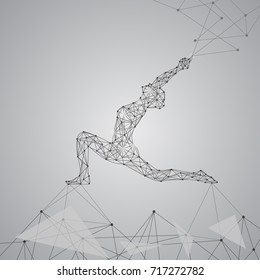 Woman In The Yoga Pose,  Connecting Dots And Lines. Light Connection Structure. Low Poly Vector Background. 