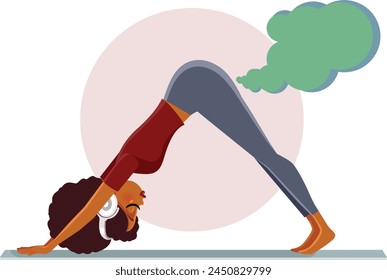 
Woman In Yoga Pose Farting Vector Funny Cartoon Illustration. Girl exercising caught up in humorous embarrassing situation
