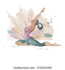 Woman in yoga pose. Fitness and healthy lifestyle at home. Digital painting. Flat vector style.
