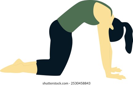 Woman Yoga Pose Flat Cartoon Character on White Background