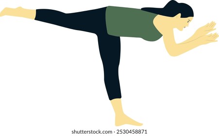 Woman Yoga Pose Flat Cartoon Character on White Background