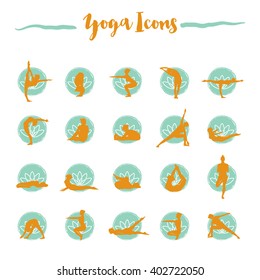 Woman Yoga Pose Icons set