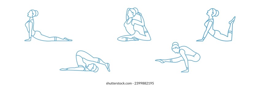 Woman Yoga Pose Line Icon for Body Stretching Exercises Vector Set