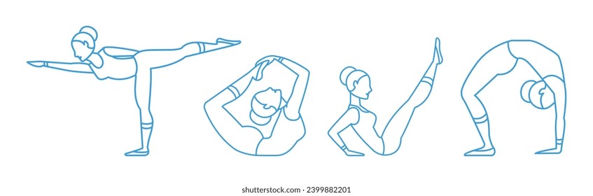 Woman Yoga Pose Line Icon for Body Stretching Exercises Vector Set