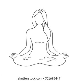 Woman yoga pose. Lotus position silhouette. Vector illustration. Meditation monochrome icon