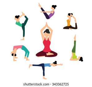 Woman Yoga Pose Position Fitness Health Color Flat Vector Pilates