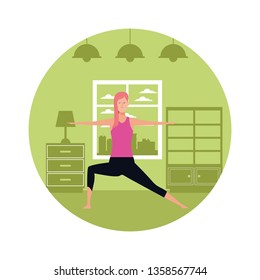 woman yoga pose round icon