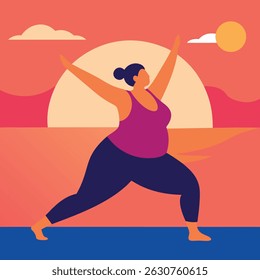 Woman in yoga pose at sunset
