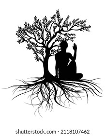 Woman Yoga pose with tree  Graphic for T-Shirt Design , Poster, Mug, calendar, book cover. Yoga pose with tree silhouette. 