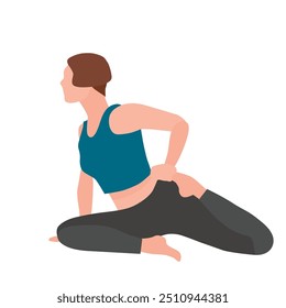 Woman yoga pose vector illustration. Female person practicing sport yoga. Girl in asana. Meditation, relaxation. Healthy living. Sports club, fitness exercises banner, poster.