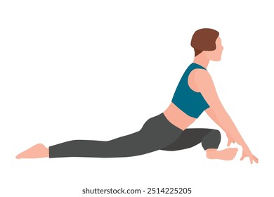 Woman yoga pose vector illustration. Female person practicing sport yoga. Girl in asana. Meditation, relaxation. Healthy living. Sports club, fitness exercises banner, poster.