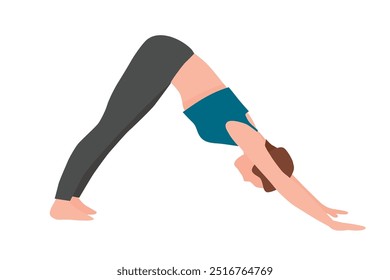 Woman yoga pose vector illustration. Female person practicing sport yoga. Girl in asana. Meditation, relaxation. Healthy living. Sports club, fitness exercises banner, poster.
