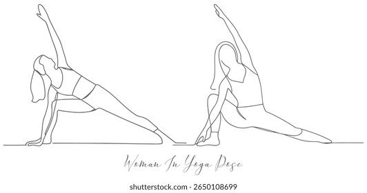 Woman In Yoga Poses Healthy Lifestyle Concept Continuous One Line Drawing Editable Stroke On An Isolated Background