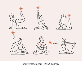 Woman in yoga poses with star on beige background