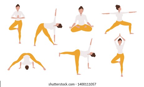 Woman in yoga poses. Vector illustration