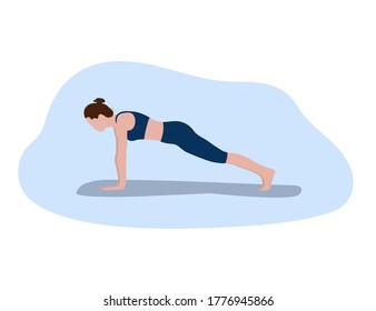 Woman in yoga position. The idea of an active and healthy lifestyle, the concept of time management. Workout for a flexible body. Vector flat illustration. Design for website design, guide, flyers