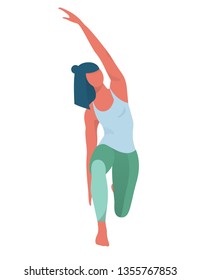 Woman in yoga position. Stretching and relaxation. Idea of active and healthy lifestyle. Workout for flexible body. Vector flat illustration