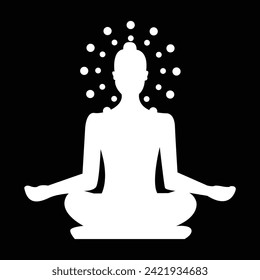 Woman yoga purple logo vector templates. Meditating female in a lotus zen pose with a round halo 7 9 8