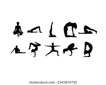 Woman Yoga Silhouette Element Set  