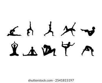 Woman Yoga Silhouette Element Set  