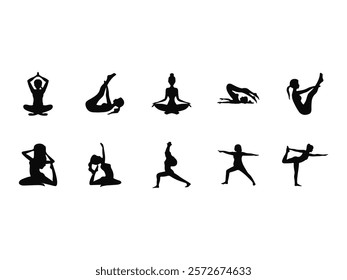 Woman Yoga Silhouette Element Set