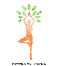 Woman in Yoga Tree Pose Isolated on White Background