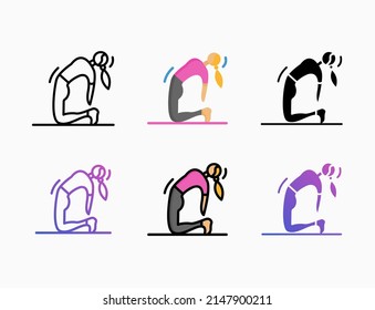 woman yoga workout exercise icon set with line, outline, flat, filled, glyph, color, gradient. Editable stroke and pixel perfect. Can be used for digital product, presentation, print design and more.